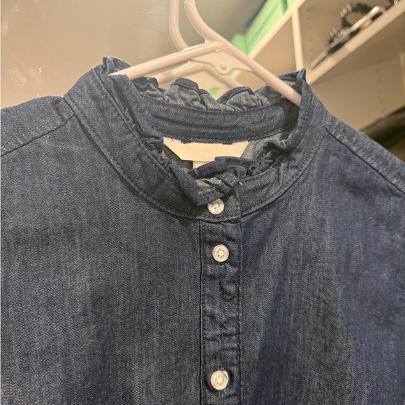 H&M Ruffled Denim Button-Up Shirt - Picture 3 of 5